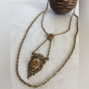 VTG Victorian Revival Courting Couple Porcelain Double Pendant